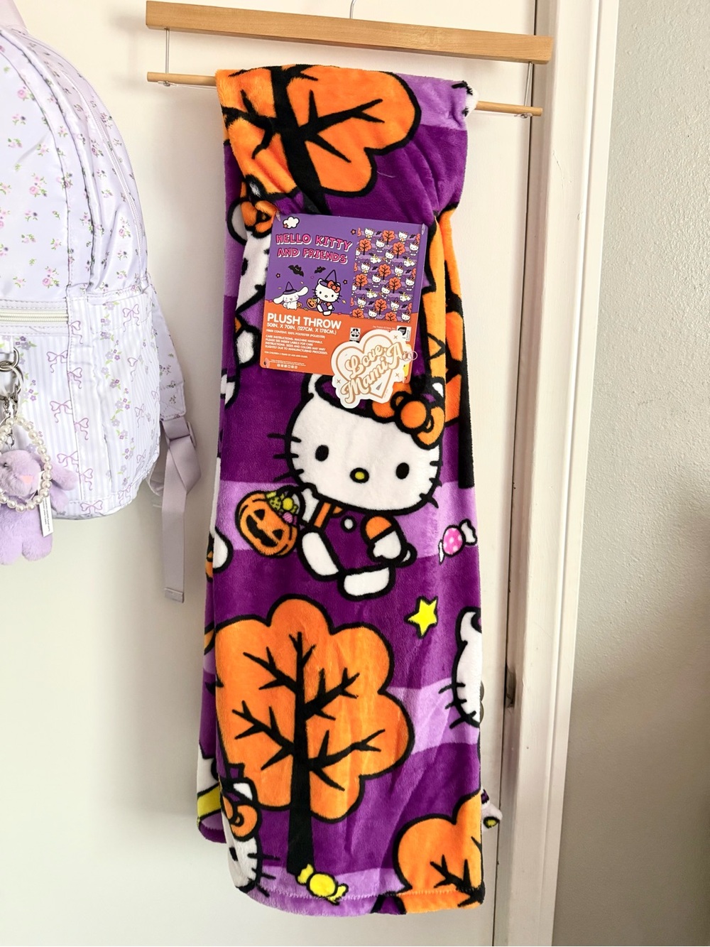 Hello Kitty Purple Orange Halloween Plush Throw Blanket
